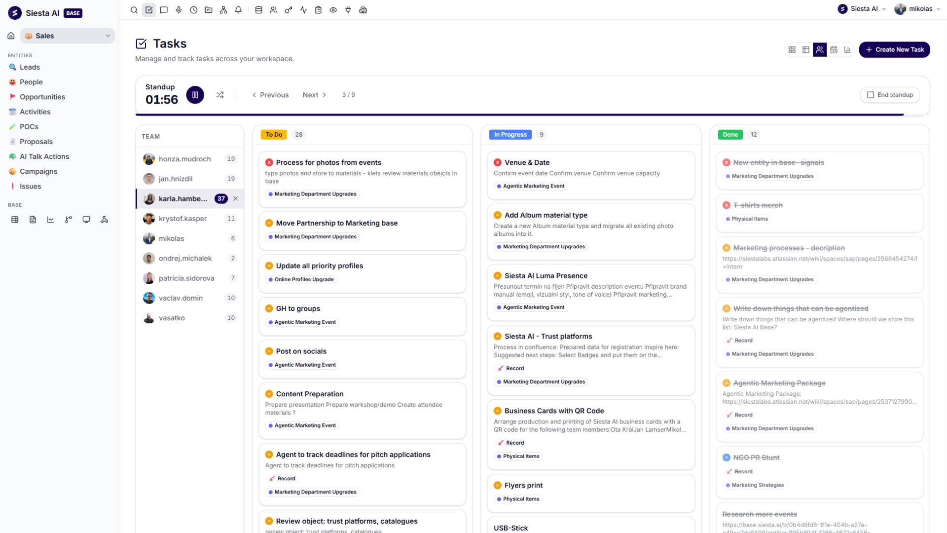 Kanban board with task columns