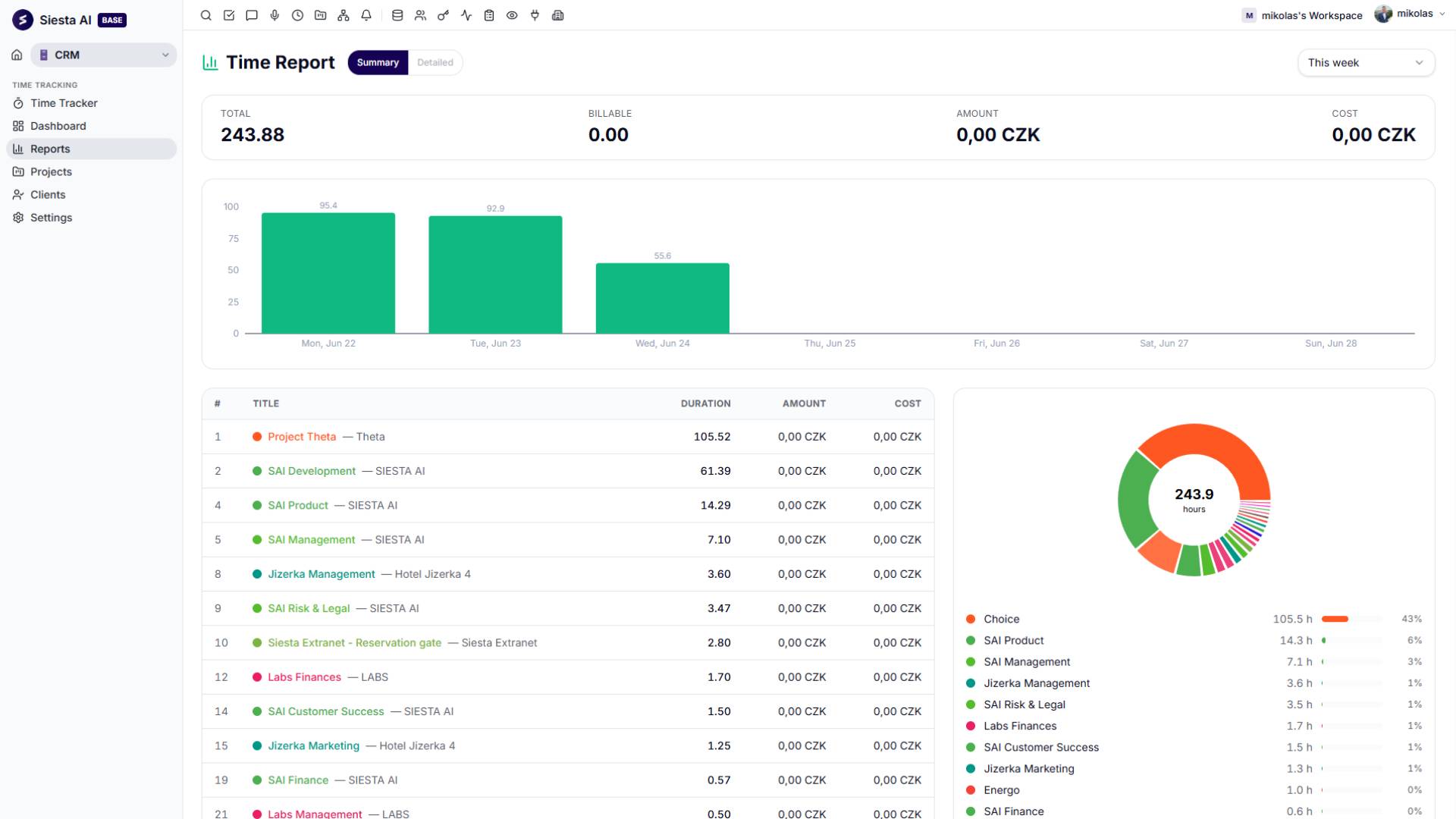 One-click time tracking interface