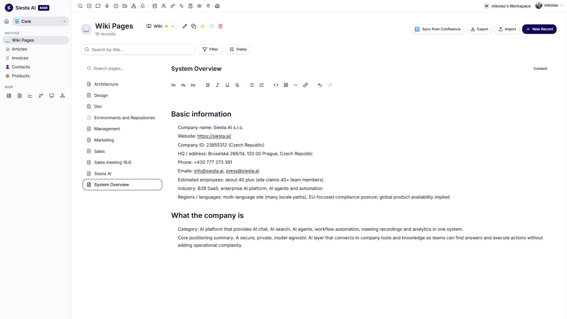 Rich text editor for knowledge base