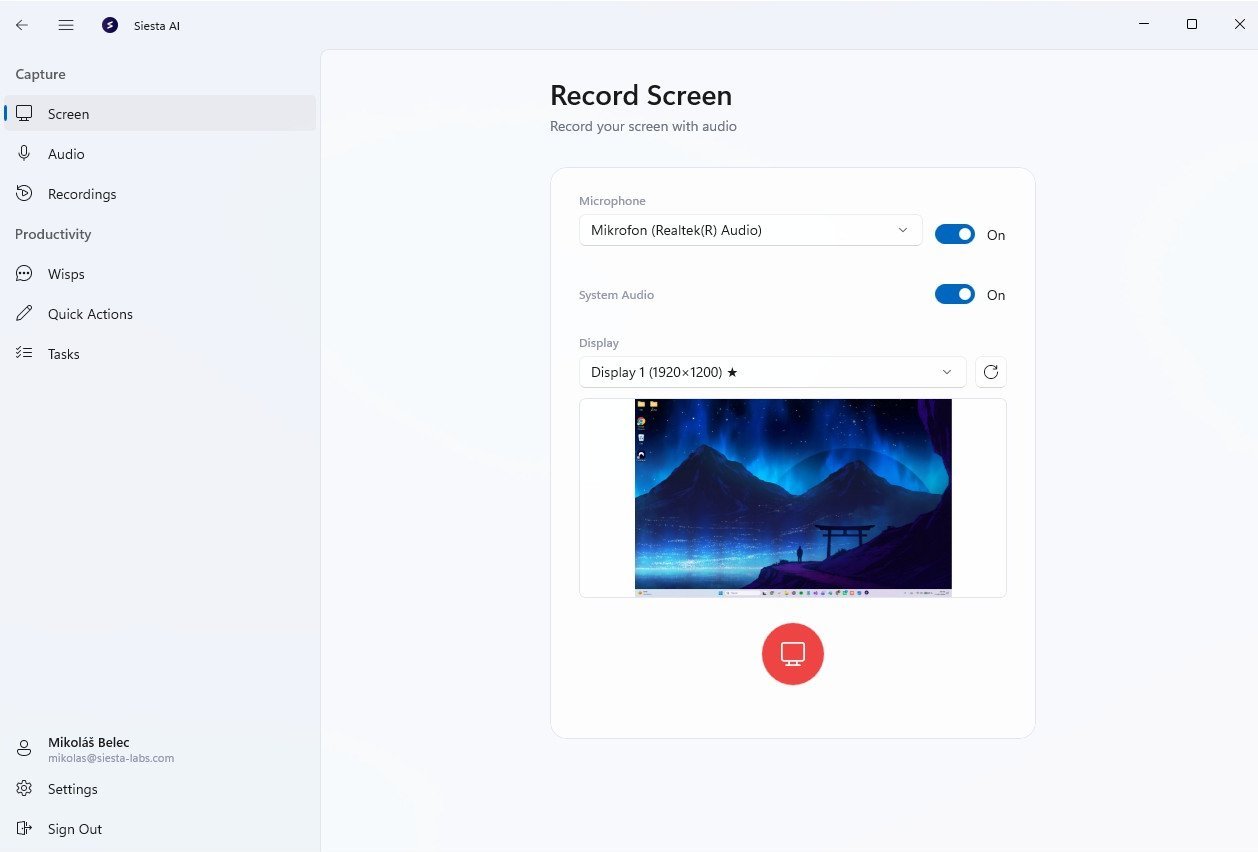 Screen recording in the desktop app