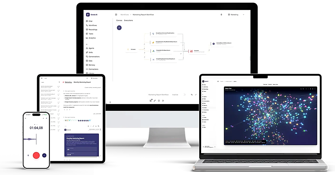 Siesta AI running on desktop, laptop, tablet and phone
