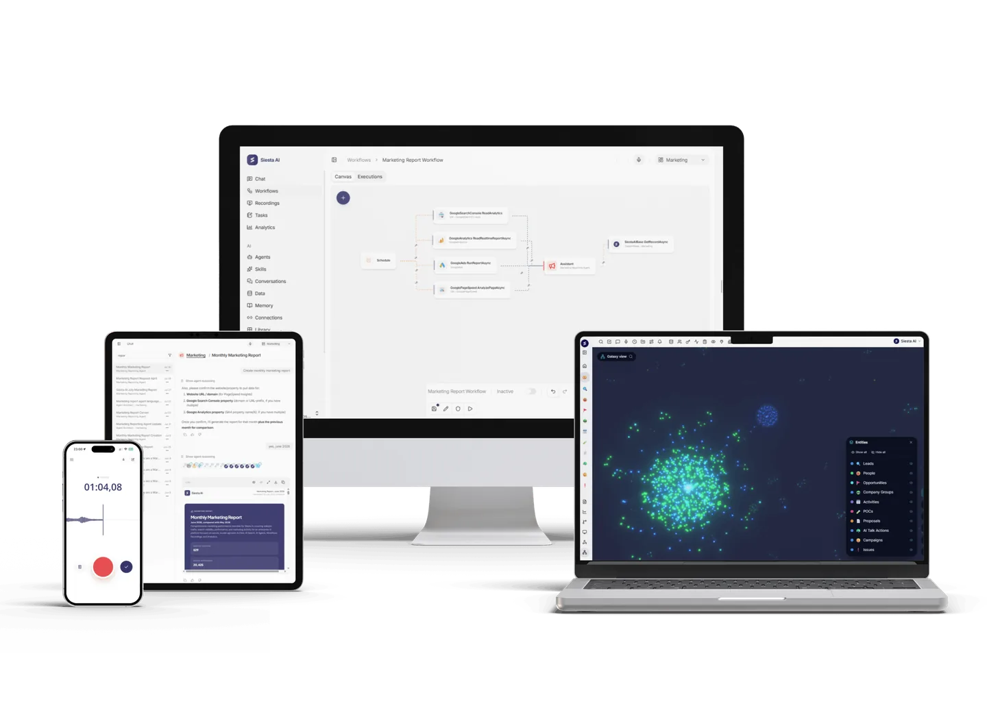 Siesta AI running on desktop, laptop, tablet and phone